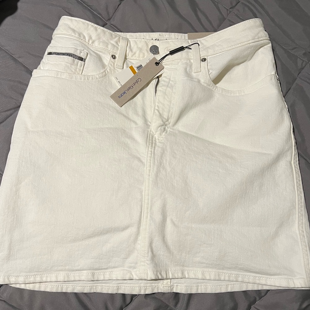 Calvin Klein white jean skirt